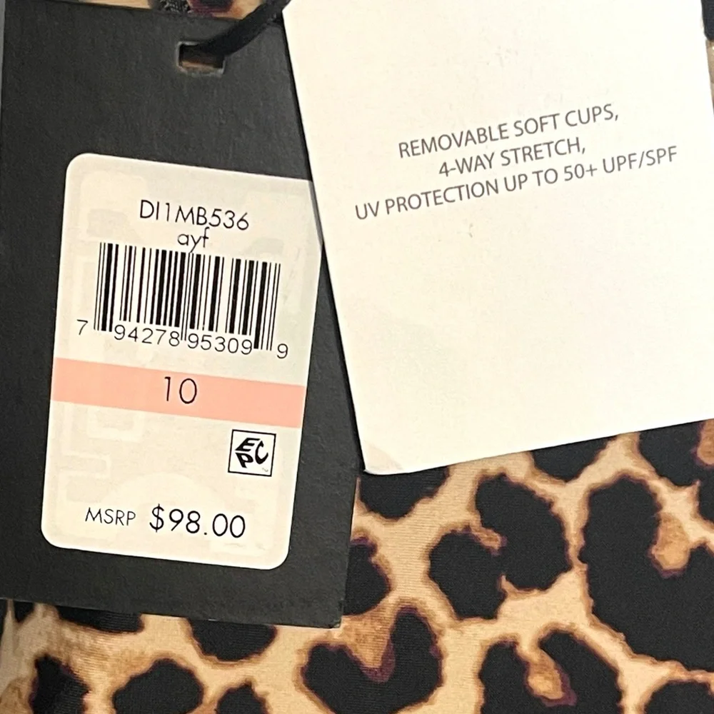 DKNY NEW Animal-Print Ruched One-Piece Swimsuit Mesh Sides Size 10 NWT $98 MSRP - Picture 7 of 15